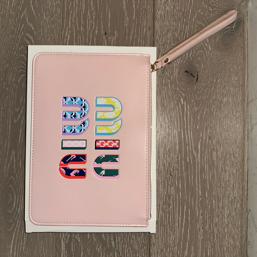 Stylish Pink Clutch with Multicolor Logo